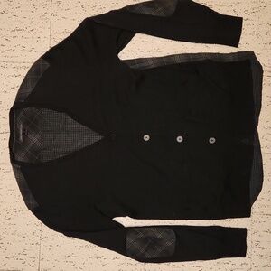 John Varvatos U.s.a Flannel Button Down V Neck Lightweight Knit Sweater